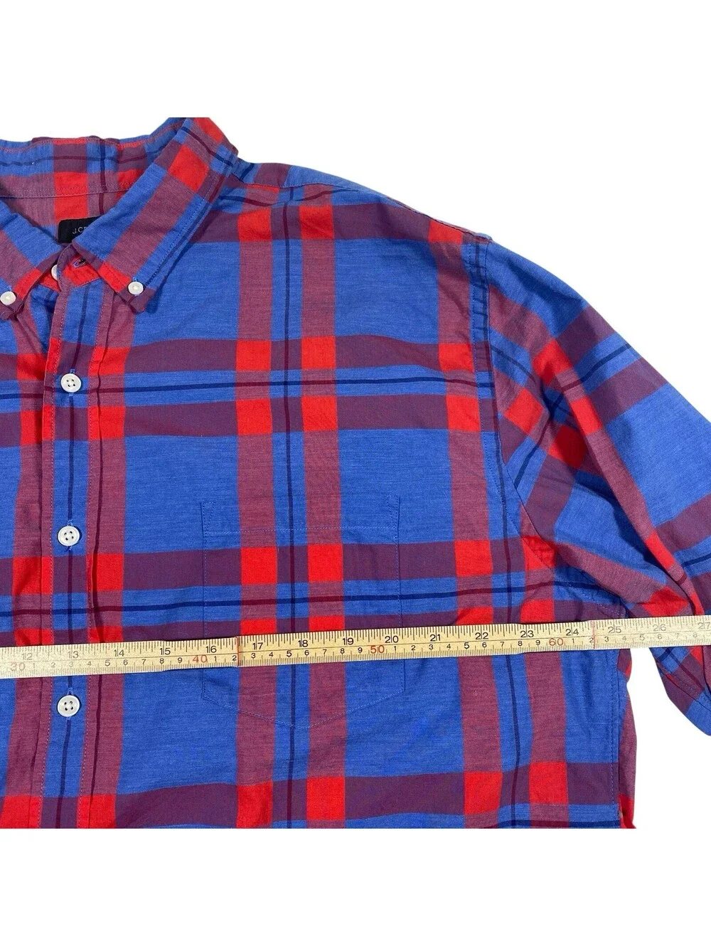 J.Crew Men's Blue and Red Plaid Long Sleeve Button-Down Shirt, Size XXL